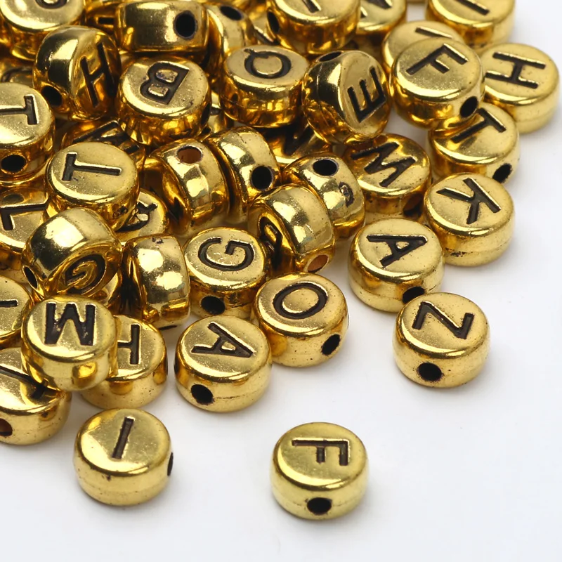 100pcs Gold Color Mixed Letter Acrylic Beads Loose Spacer Alphabet Beads for Jewelry Making Bracelet Necklace DIY Accessories