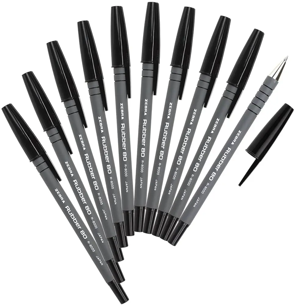 

Шариковая ручка ZEBRA B-R-8000-BK на масляной основе, Rubber 80, черная, 10 штук