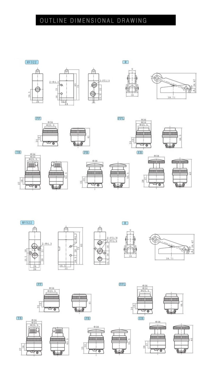 Detalle 3 de Electroválvula Pneumatic Mechanical Valve 2 Position 5 Way Manual Valve Air Switch Control Valve Push Button Momentary Neumática