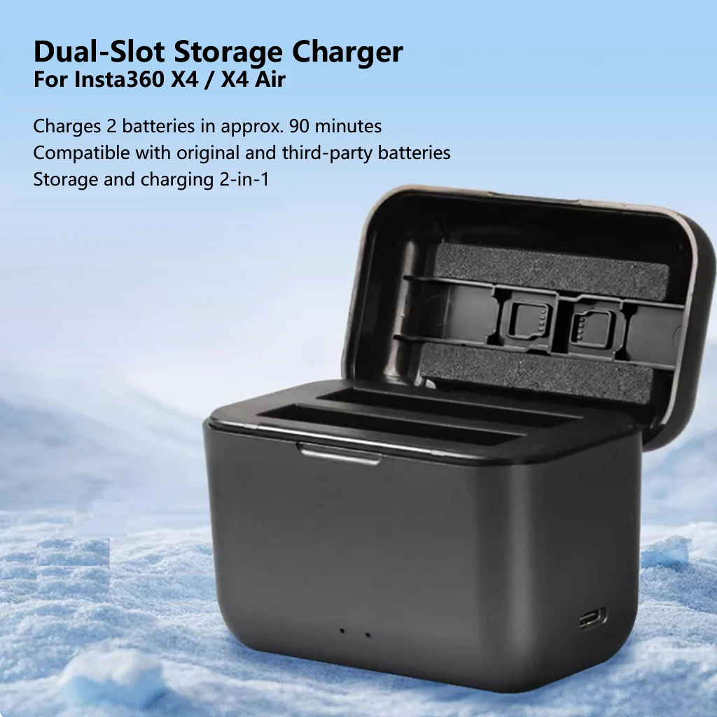 

For Insta360 X4 Charging Case X4 Dual-slot Charger Battery Storage Compartment for Insta360 X4 Air Action Cameras Accessories