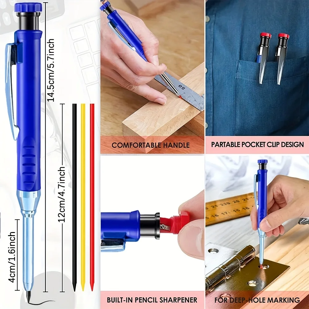 2.8/2.0mm Solid Carpenter Mechanical Pencil Set,Built-in Sharpener for Deep Hole Mechanical Pencil Art Marking Woodworking Tools