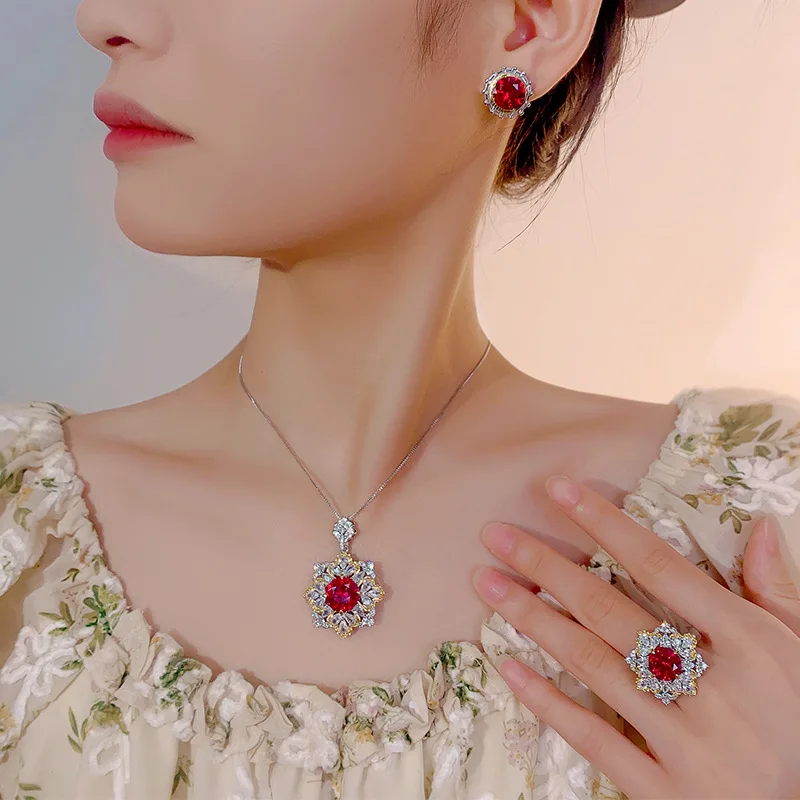 2025 جديد النحاس أسفل مطلية بالذهب مقلد اكسيد الالمونيوم الأحمر الصينية الضوء الأحمر مجموعة فاخرة للنساء 12-10 مللي متر #4