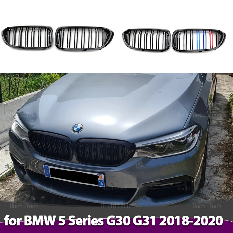 BLACK Grille ABS Front Replacement Hood Kidney Grill For BMW 5 Series G30 G31 G38 Pre-LCI 2016-19 Double Slat Replacement Grille