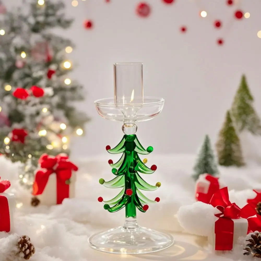 Nordic Style Christmas Trees Candlestick Glass Prevent Dripping Candle Holder Slim Large Pallet Dinning Table Centerpiece