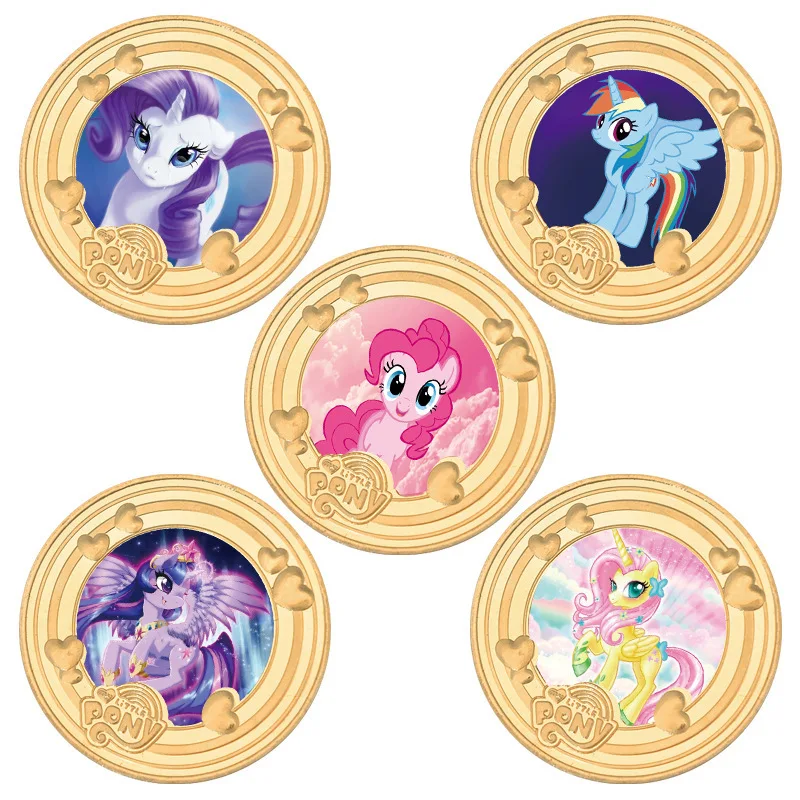 

5 шт./компл. коллекционные монеты My Little Pony с рисунком Pinkie Pie, металлическая монета золотого цвета, блестящие памятные подарки на день рождения для девочек