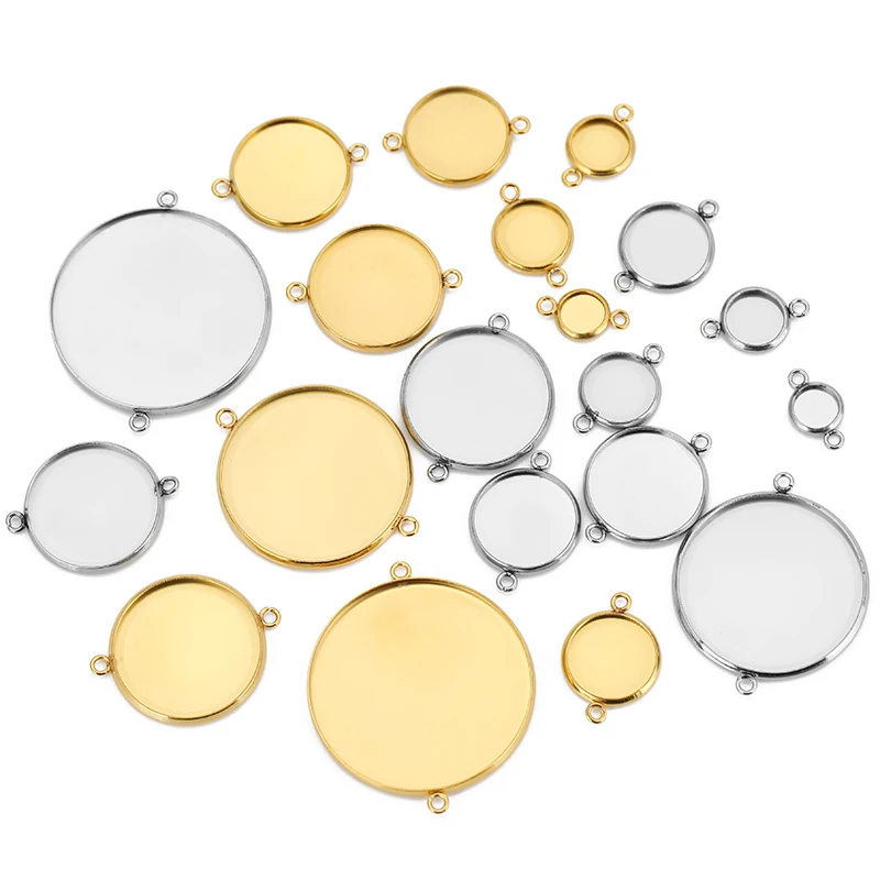 10pcs Stainless Steel Cabochon Cameo Base Settings 6 8 10 12 14 16 18 20 25 30mm Blank Bracelet Pendants Tray for Jewelry Making