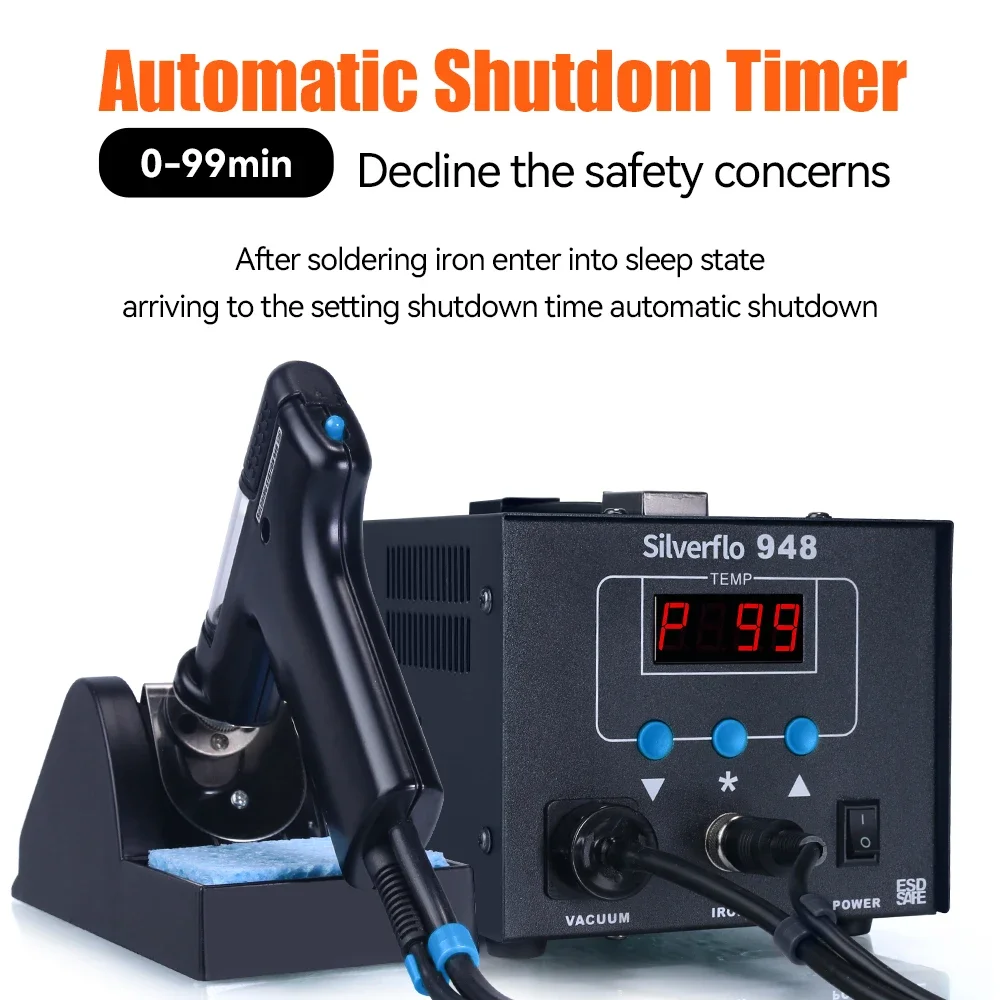 Станция для распайки Silverflo 948, 90 Вт, электрическая вакуумная паяльная присоска с режимом сна, автоматическое отключение