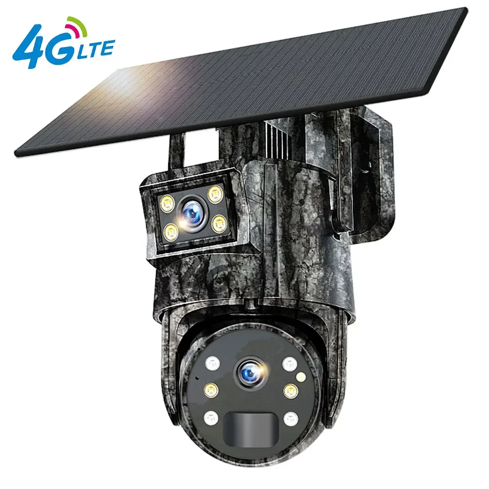 

4G Ubox 2 Lens PTZ Hunting Camera Solar Powered Battery Security 360 Trail Camera camouflage Hunting Solar Camera