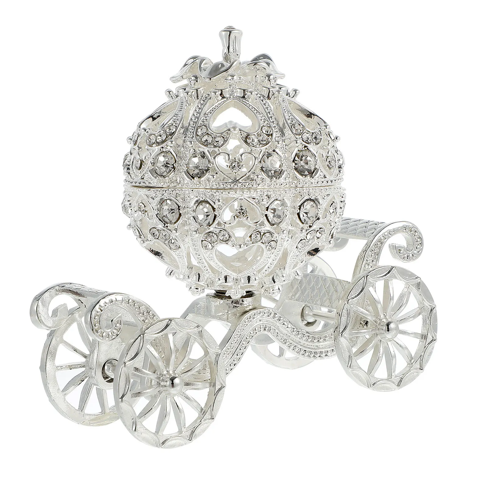 

1Pcs Elegant Carriage Adornment Metal Craft Trinket Box with Sparkling Rhinestones Tabletop Decoration for Dorm Wedding Interior