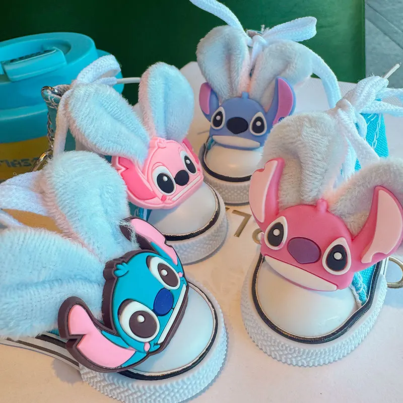 

Disney Stitch Shoe Keychain Mini Pendant Blue Pink Cartoon Kawaii Backpack Bag Car Plush Keyring Pendant Student Birthday Gifts
