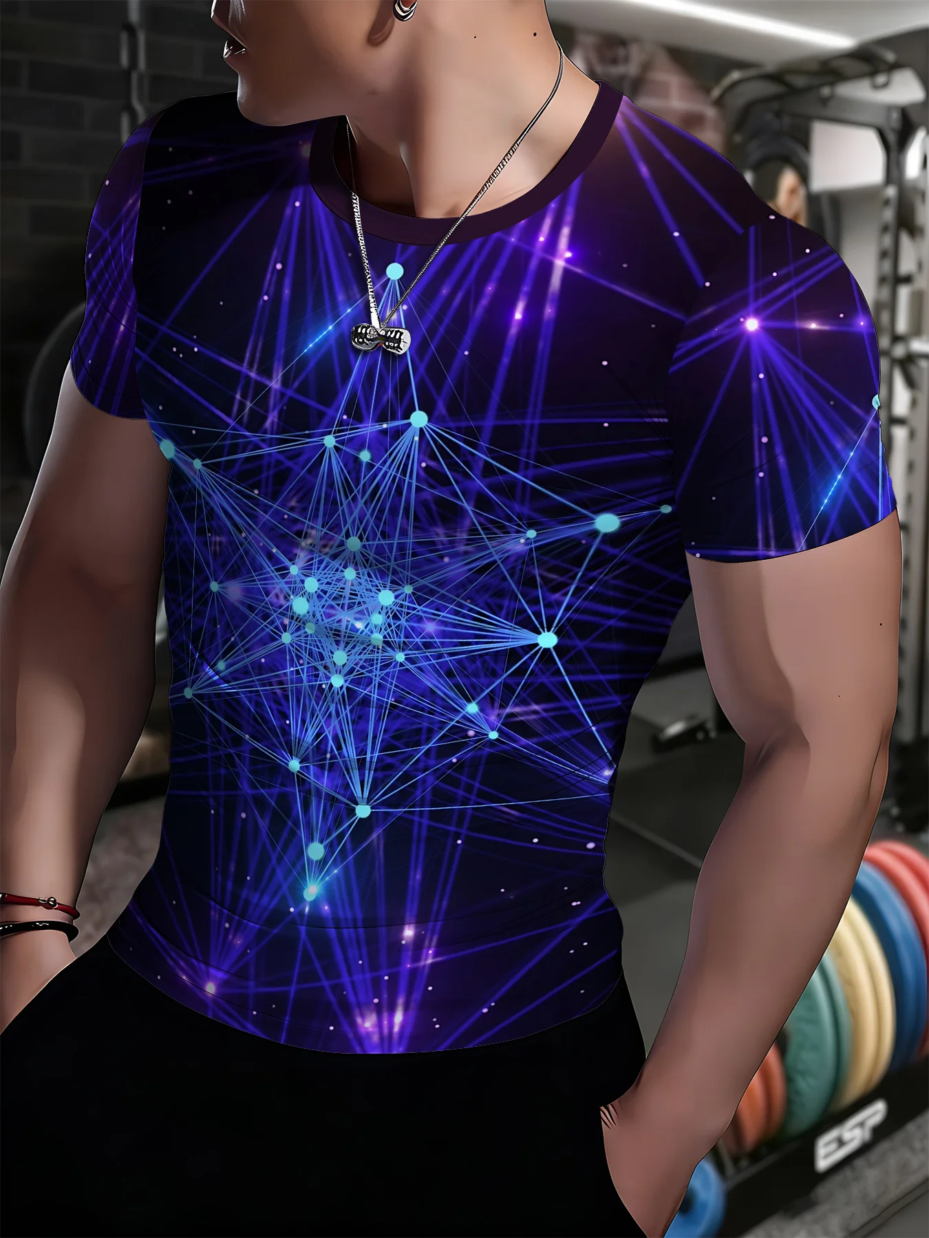 Men Star Light Line Print Comp - đánh giá và giá Compression Shirt Workout