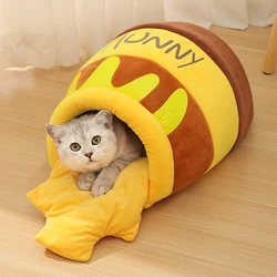 Honey Pot Pet Cat Bed Kitten Cave Thicken Cushion Soft Plush Kennel Cute And Comfortable Pet House Multifunctional Soft Pet Bed