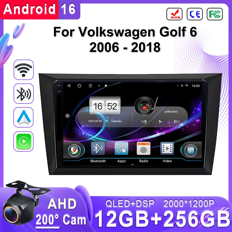 Android 16 2K Incell Screen Multimedia Stereo For Volkswagen Golf 6 2006 - 2018 Touch Screen Plug and Play High-performance CPU