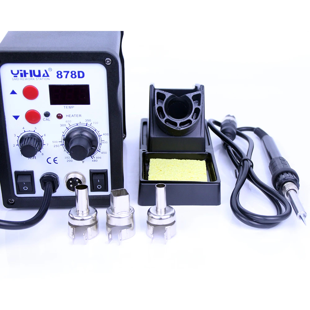 YIHUA 878D 220V 110V Optional Hot Air Gun Soldering Station With 907A Soldering Iron Station hot air welding machine