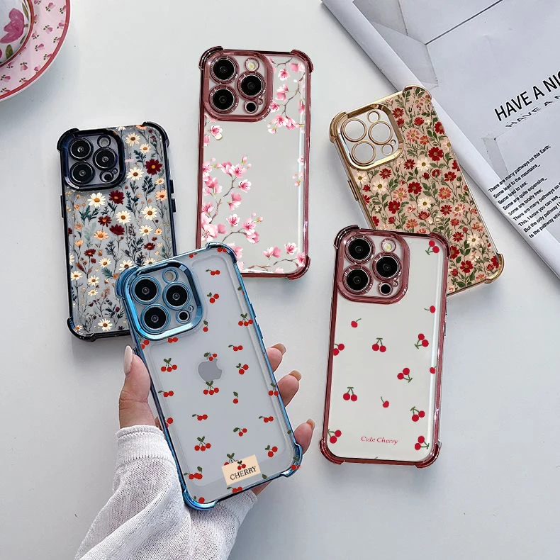 Case For Samsung Galaxy A57 A37 A56 A16 A15 A07 A06 A55 A36 A26 A54 S25 S26 Ultra Edge S24 FE Cherry Flower Electroplated Cover