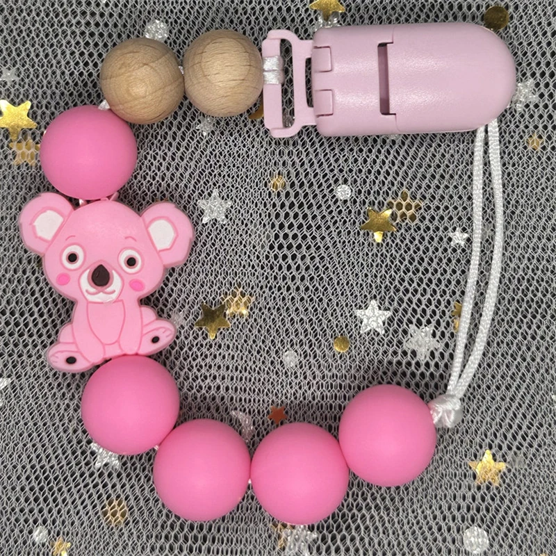 2024 DIY Silicone Baby Pacifier Clip Koala Handmade Beech Chain Holder Soother Gift Round Bead Teething Chain for Care Chew Toys