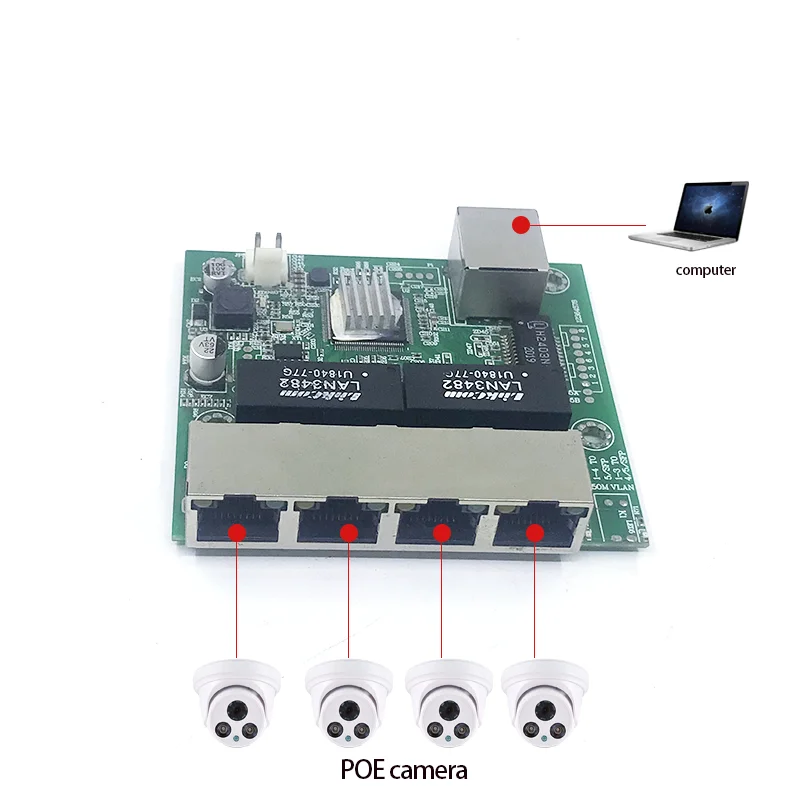 업 링크 NVR 포트 스위치 모듈, 4 포트, 10, 100, 1000M POE, 48V, 802.3AT, AF, 1 1000M