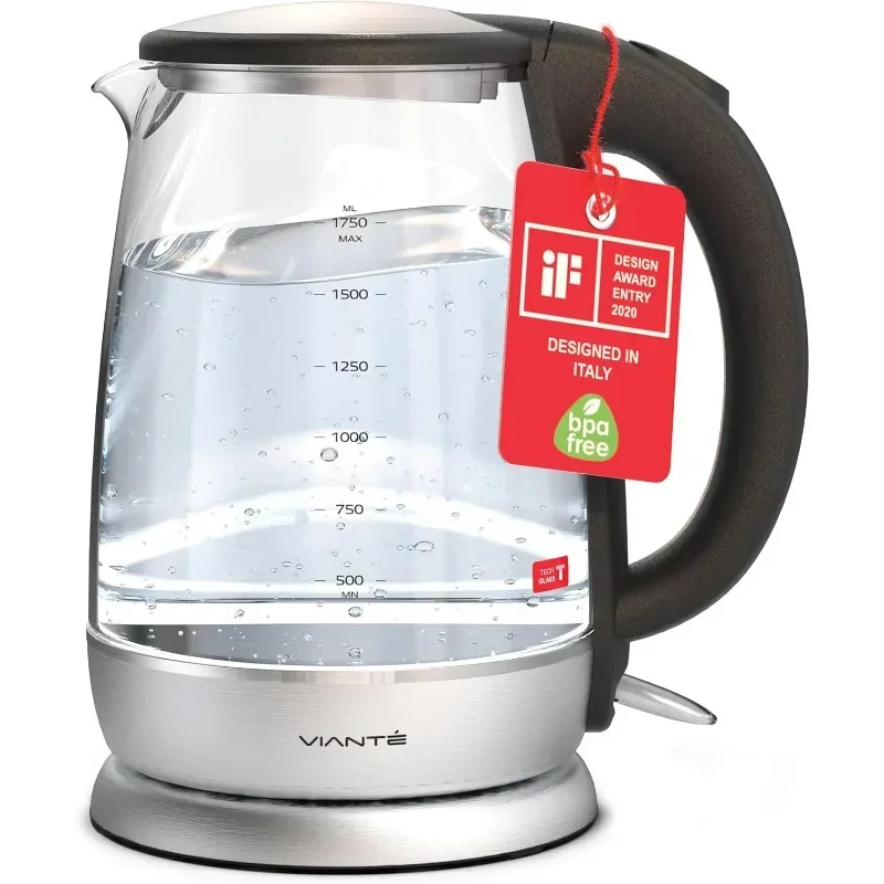 Vianté Electric Glass Tea Kettle.Fast Water Boiler.BPA-FREE.Stainless Steel&Borosilicate Glass.Designed Italy.1.7Liters capacity