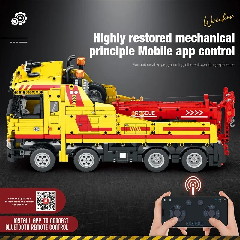 1910PCS Wrecker TECHNISCHE RC Auto Bouwstenen Rescue Truck STEM Techniek Afstandsbediening Auto Model Bricks Kinderen Speelgoed Geschenken