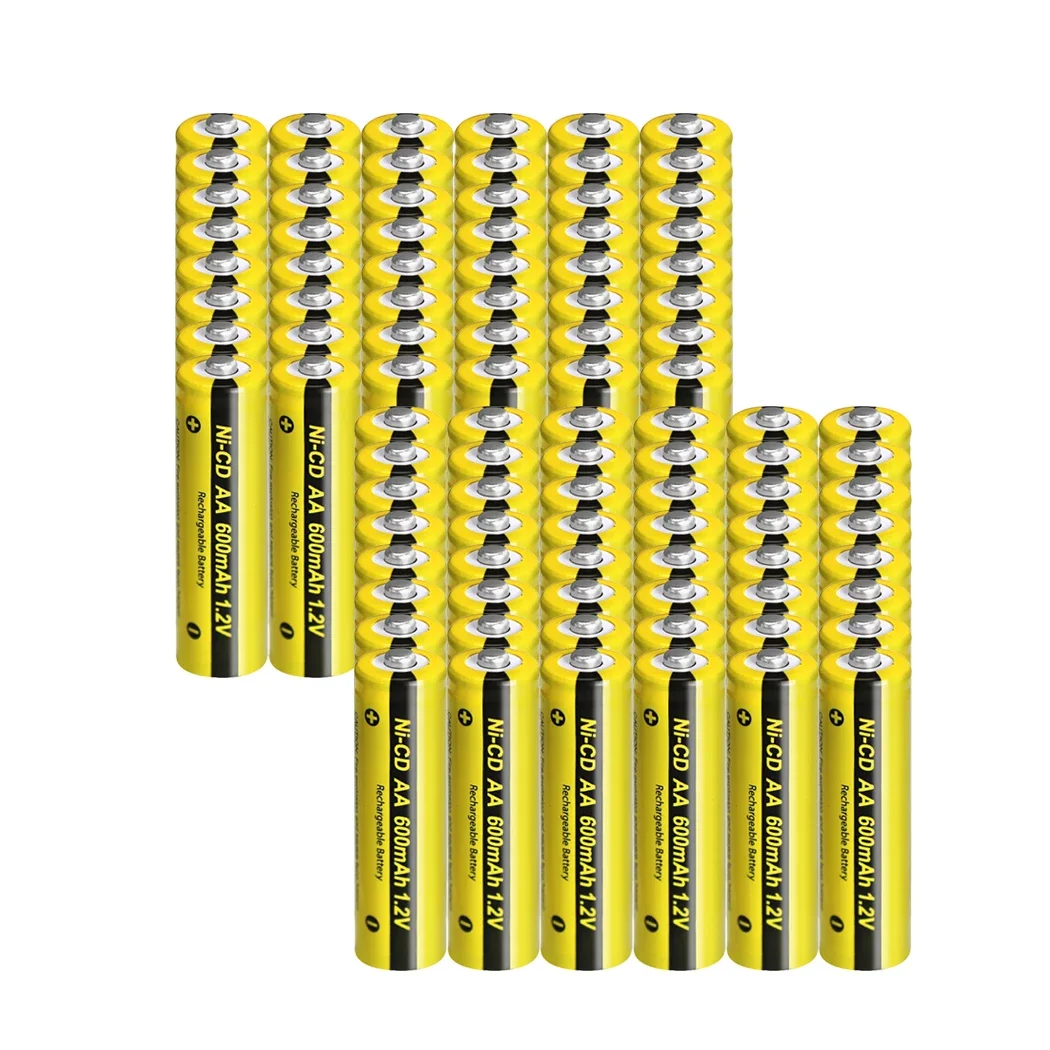 

100-PCS AA NiCd 600mAh 1.2V Ni-Cd Rechargeable Batteries For Solar Lights Outdoor