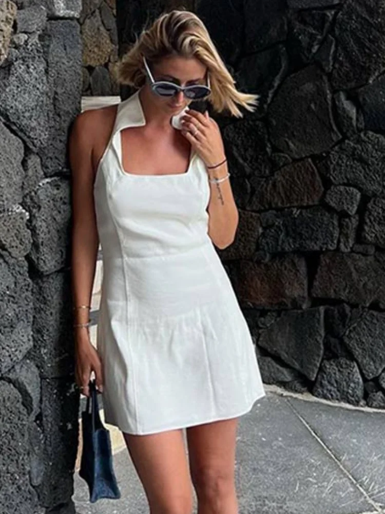 Women Solid Stand Collar Slim Mini Dress Sexy Off Shoulder Sleeveless Squar Neck Short Dresses Chic Lady Street Office Vestidos