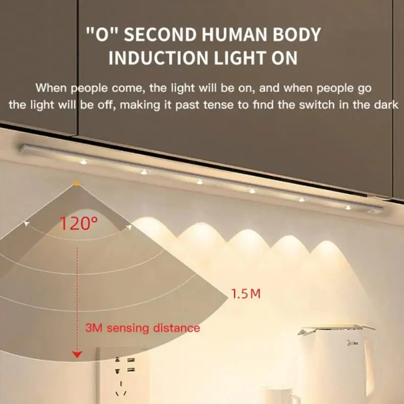 20-50CM LED Kitchen Under Cabinet Light Motion Sensor LED Lamp Ultra Thin USB Rechargeable Night Light Wardrobe Indoor Lighting image 3