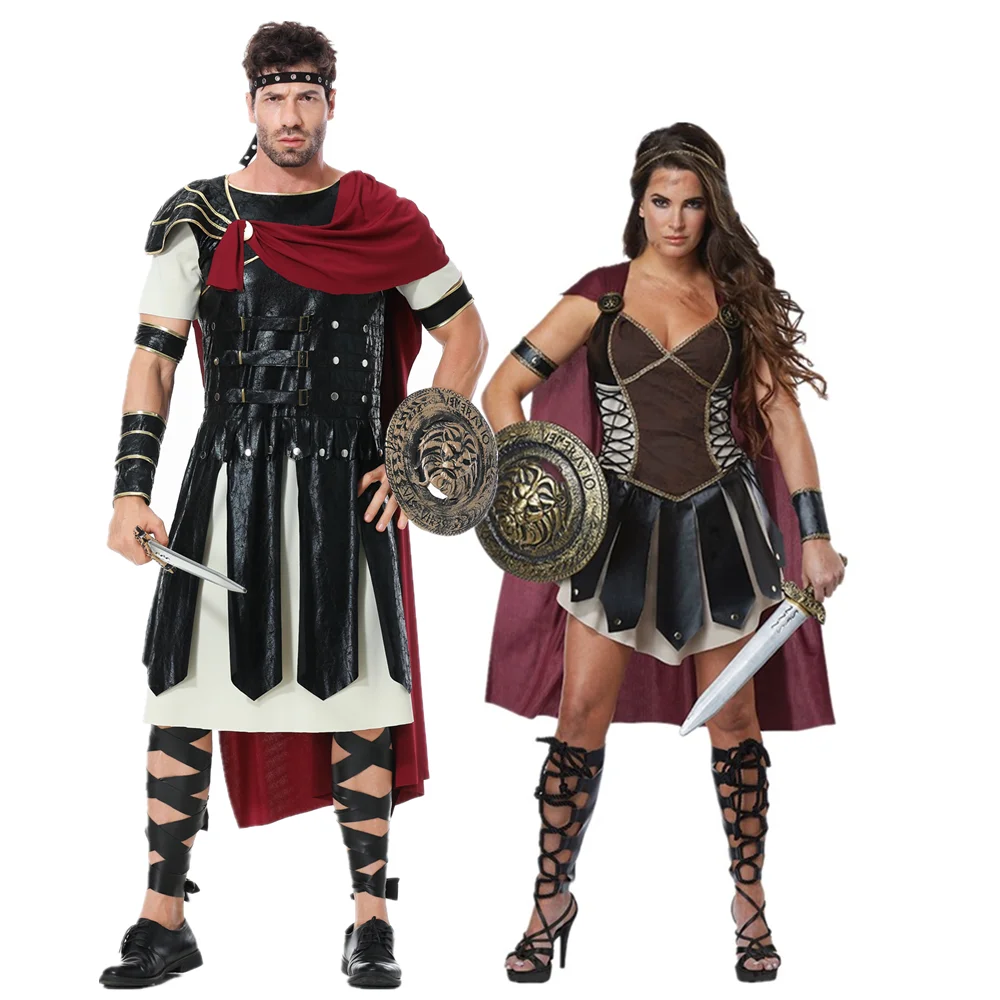 

Halloween Carnival Party Medieval Retro Spartan Gladiator Warrior Couples Cosplay Costume Xena Princess Caesar King Fancy Dress