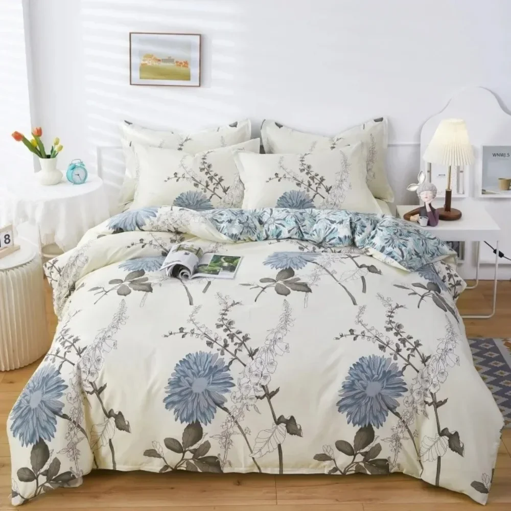 Bed Sheets Duvet Cover and Pillowcases(No Filler) Skin Friendly Comfortable Plants Pattern for Home All Season Bedroom Bedding