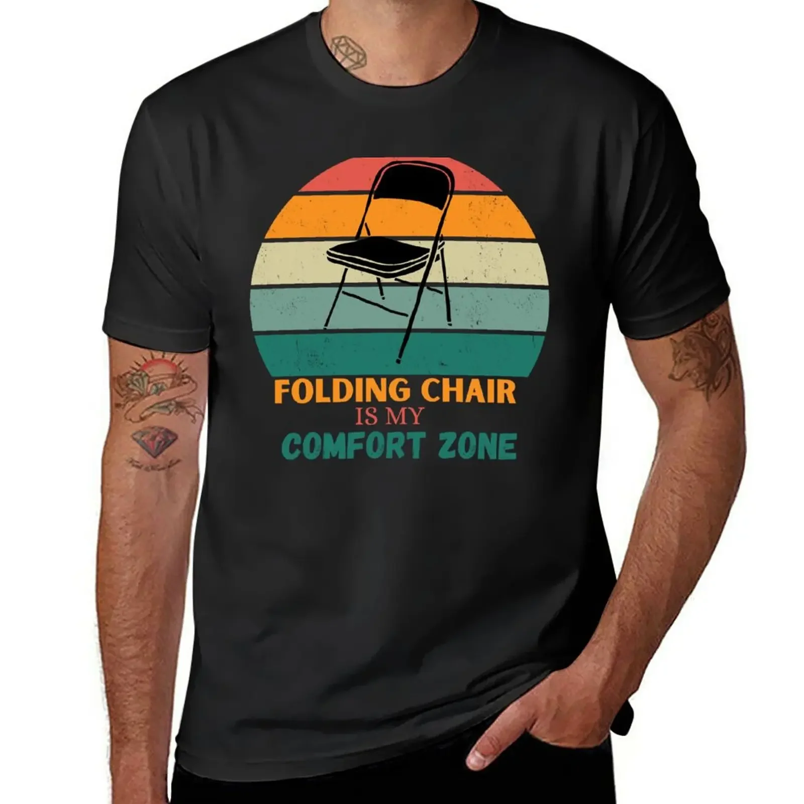 

New Folding Chair is my Comfort Zone Retro Vintage Folding Chair Funny Saying T-Shirt summer clothes mens cotton t shirts