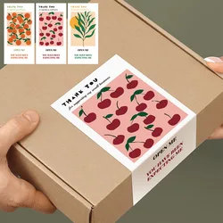 Pegatinas de forma Rectangular de hojas verdes de frutas encantadoras, pegatinas selladas de agradecimiento para Cajas de Regalo, pasteles horneados, etiquetas de wding de vacaciones