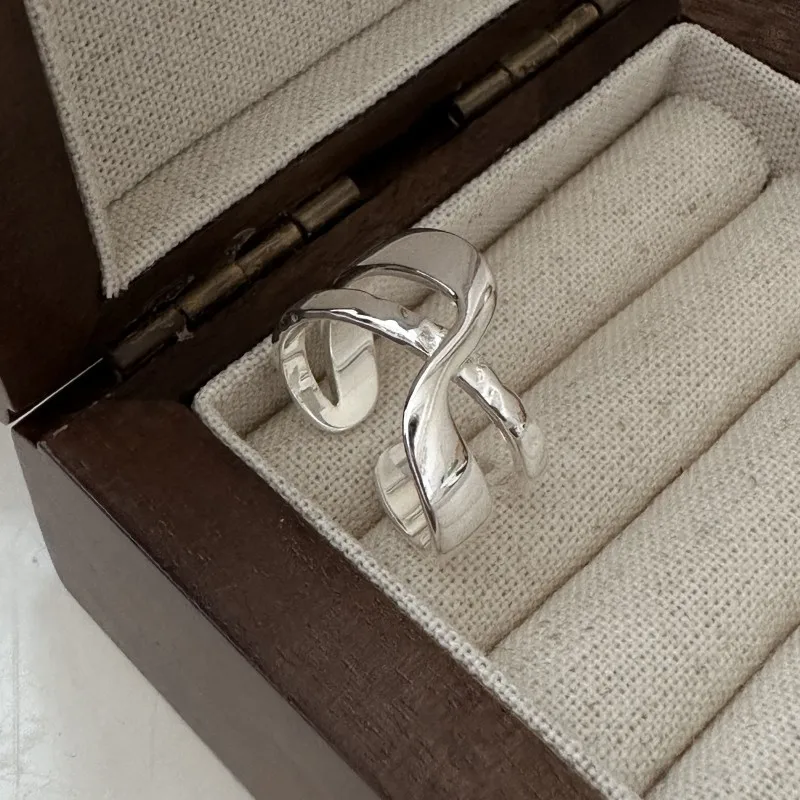 S925 Sterling Silver Korean Version Niche Design Sense Simple Basic Double-layer Ring Korean Style Retro Fashionable