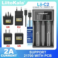 LiitoKala Lii-C2 uniwersalna ładowarka 3,7 V pasuje do akumulatorów 18650 21700 26650 17500 1,2 V AA AAA, można obciążć 21700 1-5 sztuk