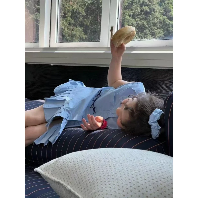 

Girls' Summer Dress 2026 New Korean Version Children's Clothing College Style Shirt Collar Pleated Dress