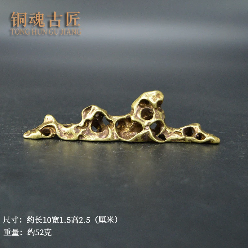 Solid pen holder in the shape of Taihu stone, vintage copper art sculpture, desk ruler, brass handpiece, antique m