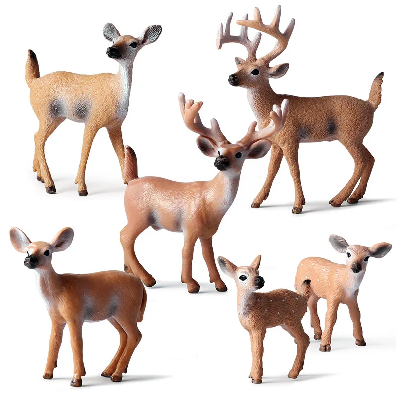 6Pcs/set Forest Deer Animals Simulation Wild White-Tailed Elk Action Figures Moose Figurines Model Decoration Toy Kids Xmas Gift