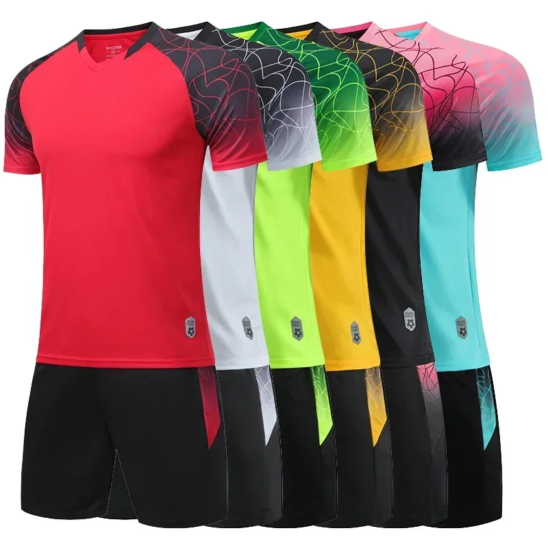 Soccer Jersey Set for Men Soccer Tracksuit Jersey Kit Quick Drying Breathable Man Children Team Training Football Uniform