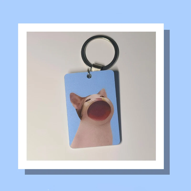 Personalized Pop Cat Keychain Cute HD Kitten Dynamic Bag Pendant Funny Popcat Keyring Creative Key Chain Toy Gift for Friends