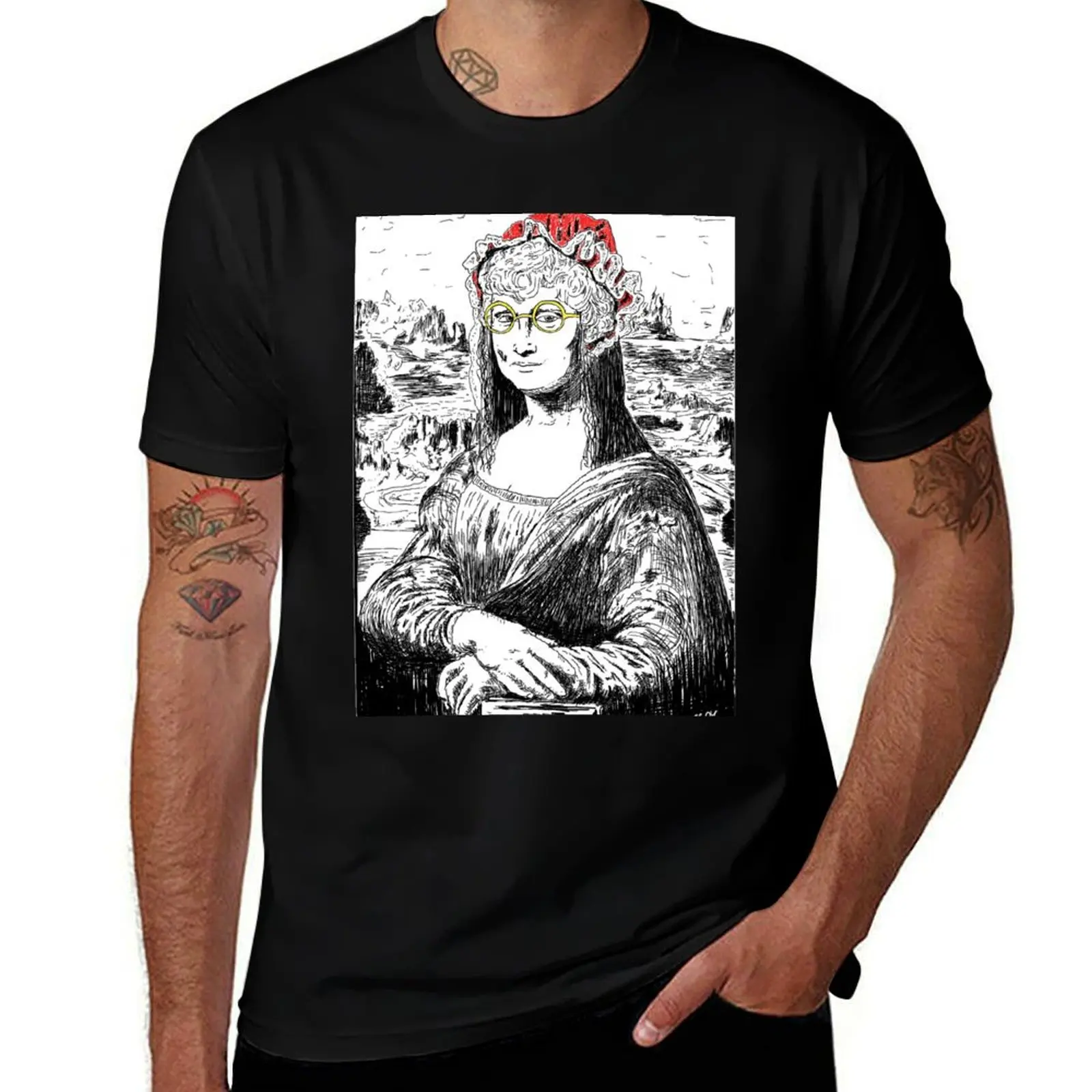 Mona Lisa Mrs Claus T-Shirt Worker Basic Short Sleeve Tee T-Shirt
