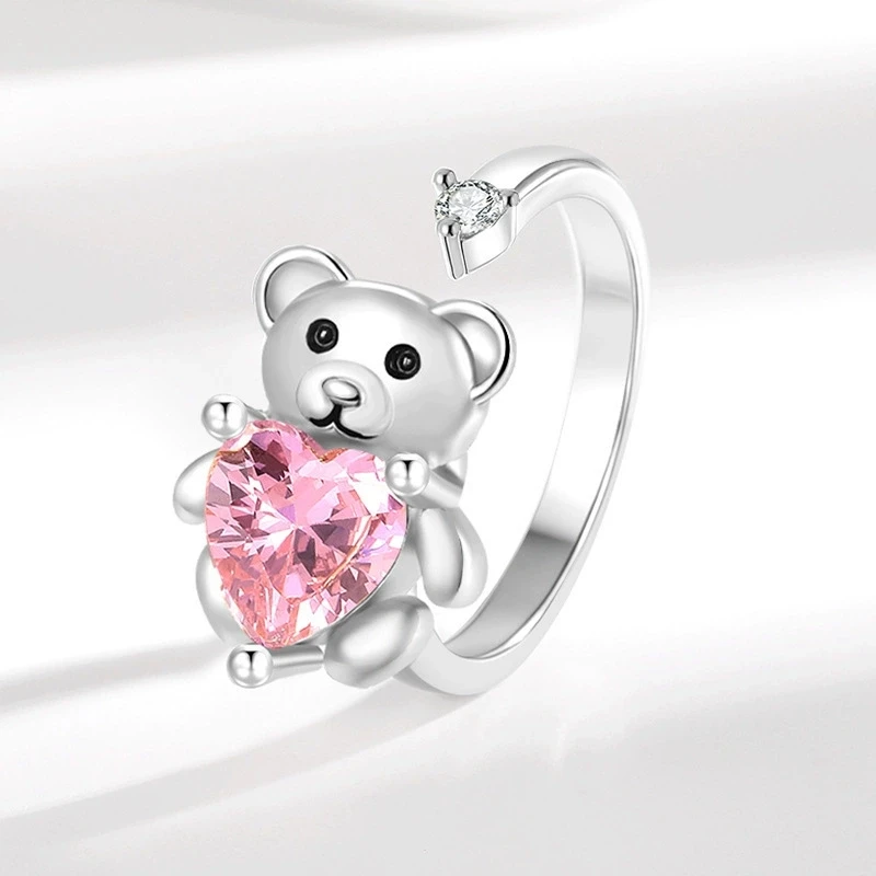 Cute Bear Spinner Fidget Ring Rotating Anxiety Relief Ring for Women Stress Reducing Adjustable Open Jewelry Gift