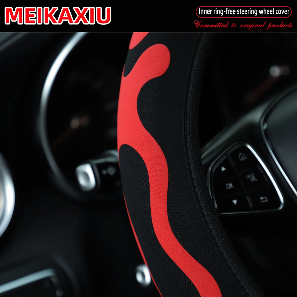 3D Diving Material Foam Steering Wheel Cover Fabric Rimless Design for 14.5-15 Inch Cars