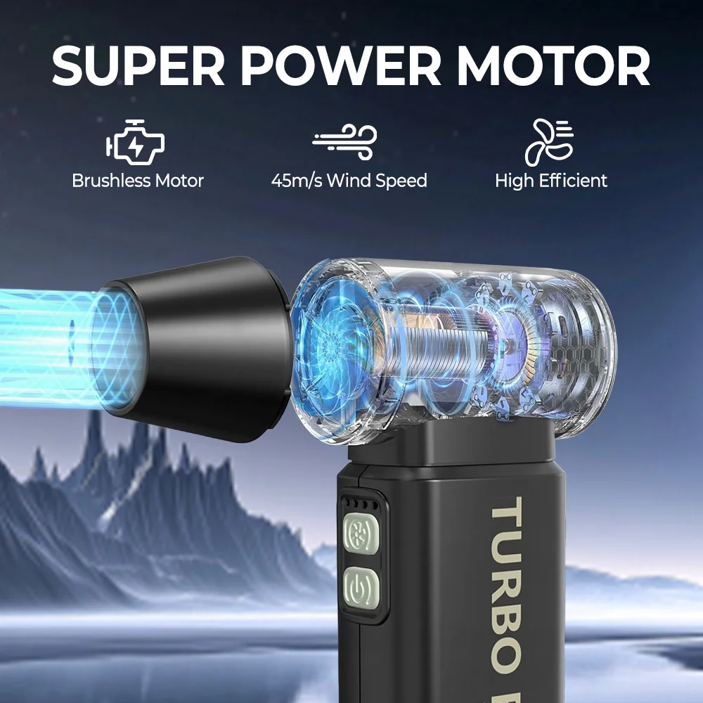 

Мощный вентилятор с 4 скоростями, турбореактивный вентилятор, 45 м/с, портативный пылесборник, электрическая сушилка, бесщеточный турбоструйный вентилятор с 5 насадками