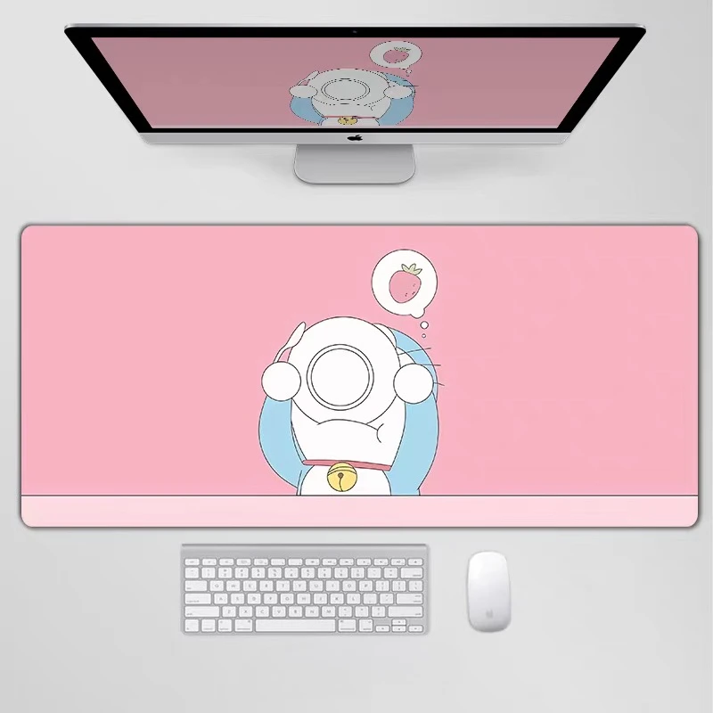 Alfombrilla de Ratón de Cuero con Diseño de Anime Japonés Doraemon, de Alta Definición, Extra Grande, para Oficina, Linda, con Borde Cosido, para Teclado y Escritorio