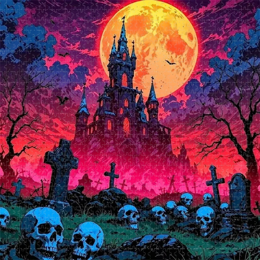 Adult Jigsaw Puzzle 500/1000 Piece Graveyard Castle Halloween Paper Puzzle Decorative Painting Exercise Brain Thinking