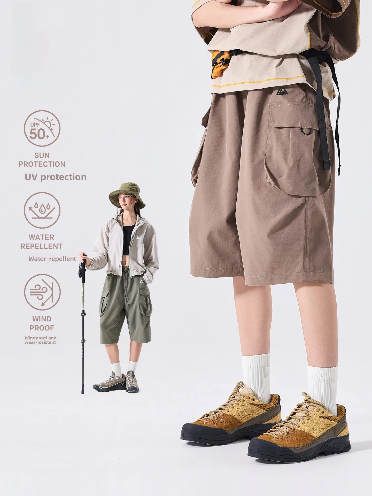 LAZY DAY Outdoor Windproof Water-resistant Wear-resistant Workwear Seven-eighths Pants Women Summer UV Protection Loose Trousers