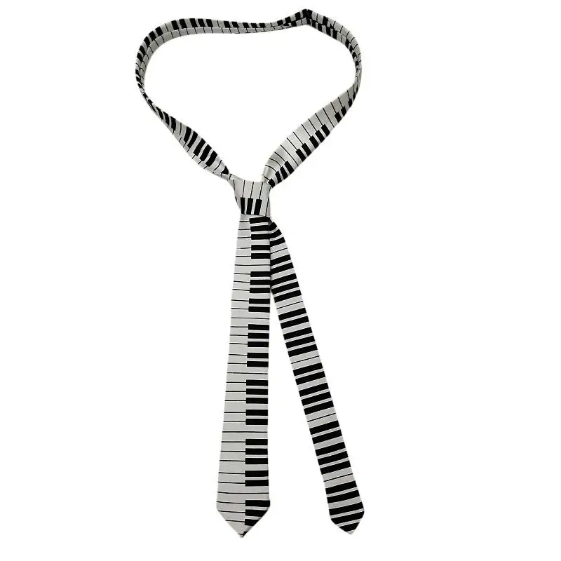 Classic Music Print Unisex Necktie Soft Silky Narrow Piano Guitar Design Tie for Music Lovers Gift