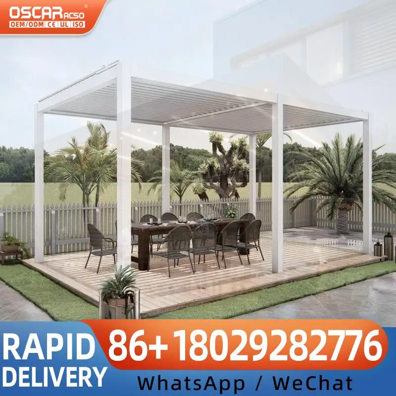 Motorized Retractable Louvered Roof All Season Hurricane Resistant Luxury Roofing for Garden Patio Backyard pergola