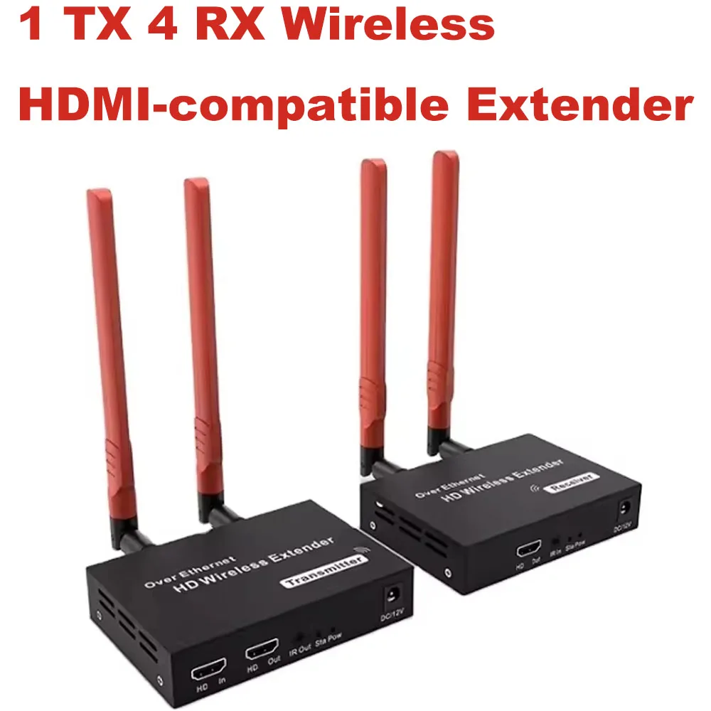

5.8G 300M Wireless HDMI-compatible Extender 1 TX 4 RX KVM Video Transmitter Receiver 4K 1080P with IR Loop-Out for PC Projector