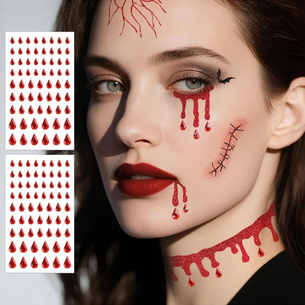 2Sheets Glitter Face Tattoos with Face Gems Halloween Accessories Party Favors Makeup Temporary Tattoos Stickers Self Adhesive