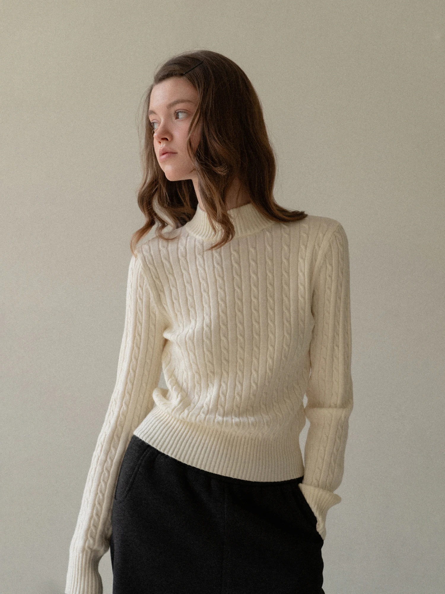 

Мягкий вязаный свитер с высоким воротником для женщин, осенне-зимний, облегающий, универсальный базовый слой, EGGKA, повседневный, из полиэфирного волокна