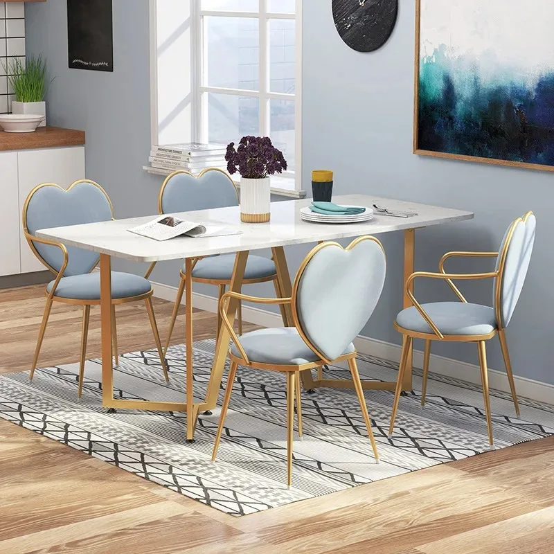 Simple Design Gold Metal Frame Heart Shape Cafe Furniture Velvet Pink Makeup Chairs Nordic Wrought Iron Velvet Dressing  Chair view 3